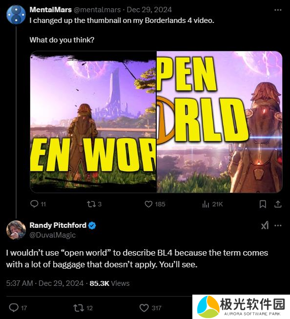 《无主之地4》不是开放世界游戏 强调其独特设计哲学